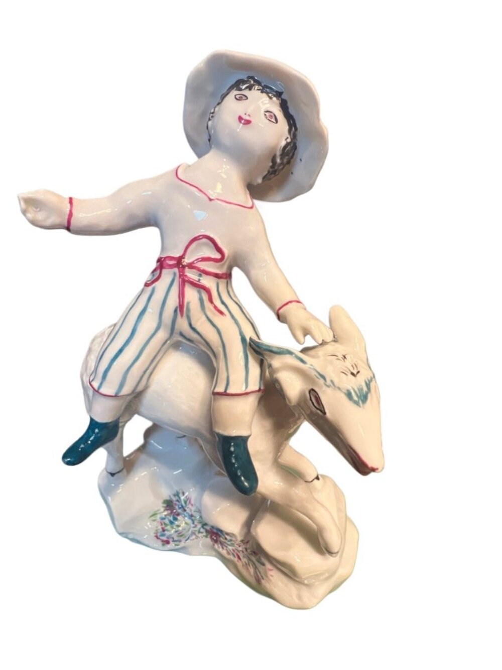 Vintage Hand-Painted Ceramic Figurine Of Child On Goat - Rosenthal- Germany Nice